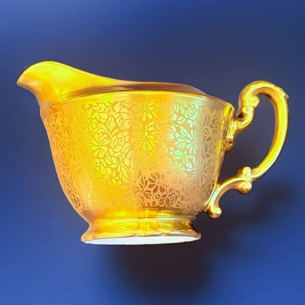 Vintage Pickard Set Gold Encrusted Floral Creamer Sugar Salt and Pepper 5 piece